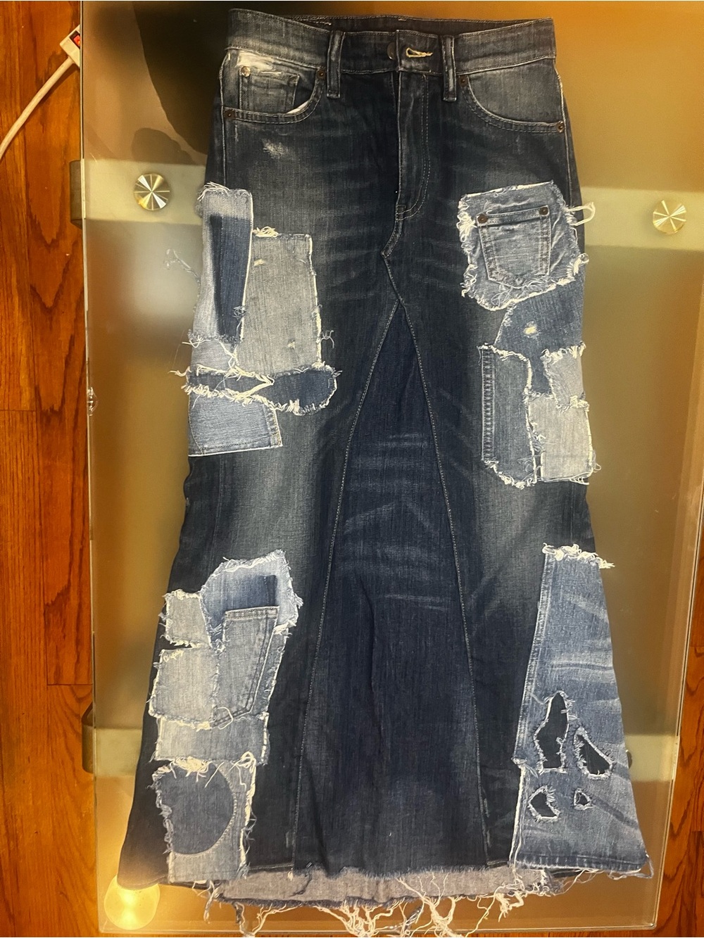 Ralph Lauren Denim & Supply Distressed Patchwork Maxi Denim Skirt Size 25 Rare